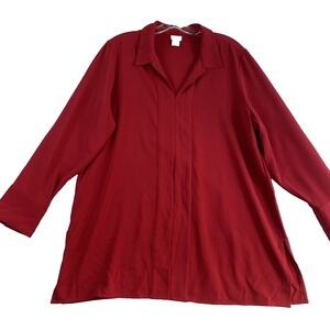 Chico's‎ Blouse Top Sz 16/18 Red Long Sleeve Festive Valentine Christmas